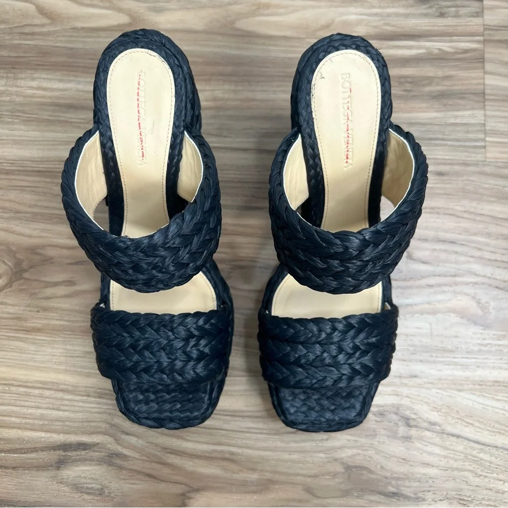 Bottega Veneta Woven Straw 120mm Platform Sandals Black Women's EU 40 / US 10